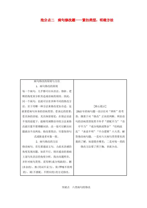 2019年高考语文高分技巧二轮复习专题七抢分点二蹭修改题讲义含解析