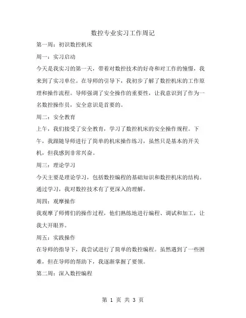 数控专业实习工作周记范文