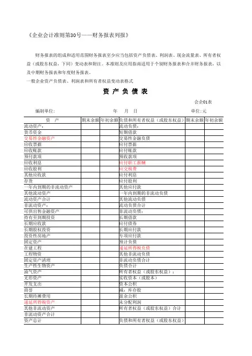 财务报表标准格式_完整版