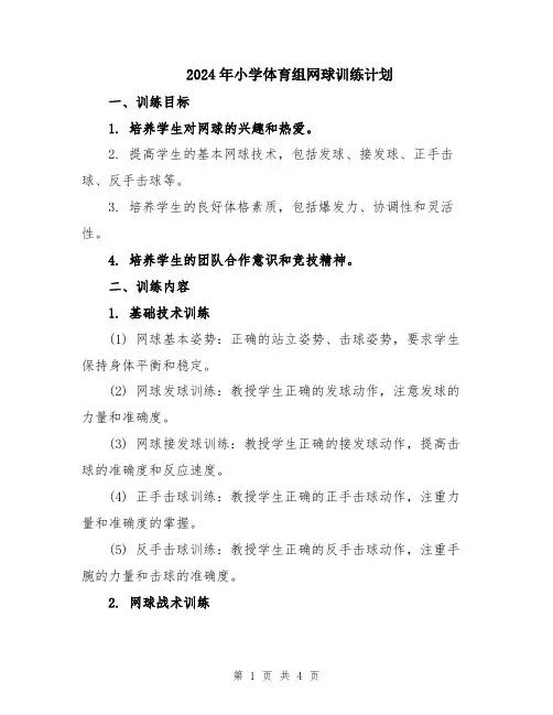 2024年小学体育组网球训练计划