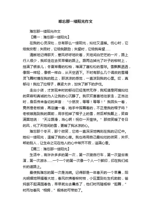 难忘那一缕阳光作文