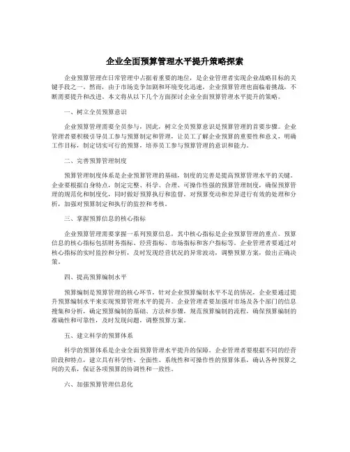 企业全面预算管理水平提升策略探索