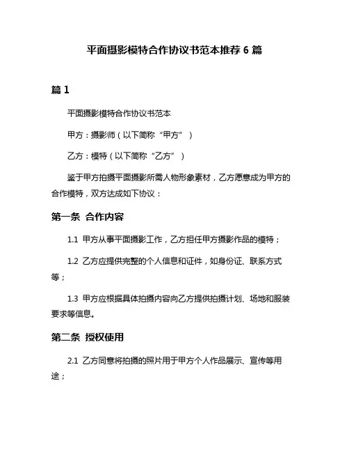 平面摄影模特合作协议书范本推荐6篇