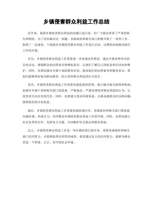 乡镇侵害群众利益工作总结