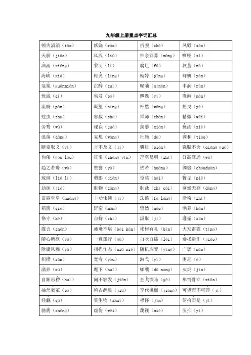 九年级字词梳理-【必背、必备】2023-2024年中考语文基础知识清单(部编版)
