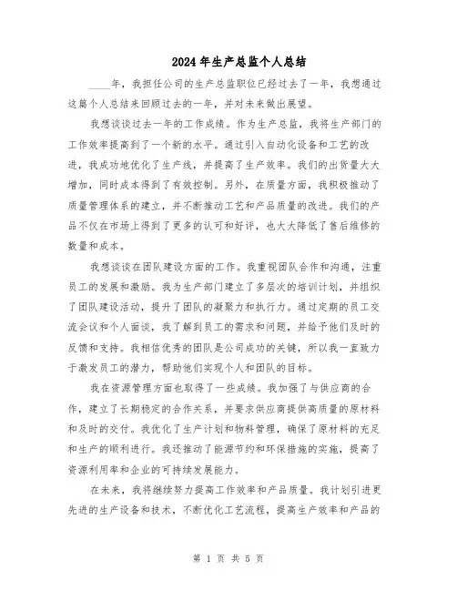 2024年生产总监个人总结(3篇)
