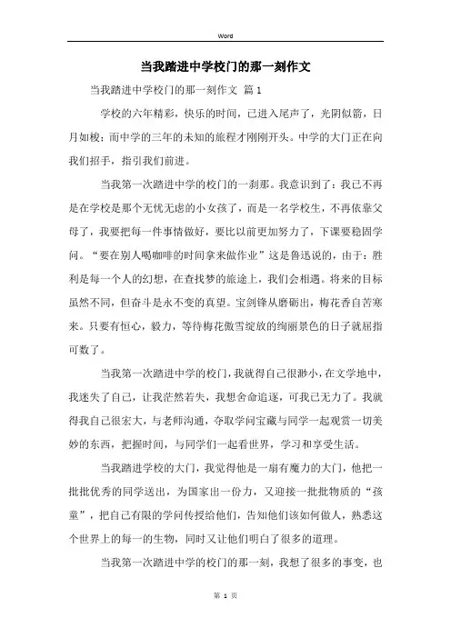 当我踏进中学校门的那一刻作文