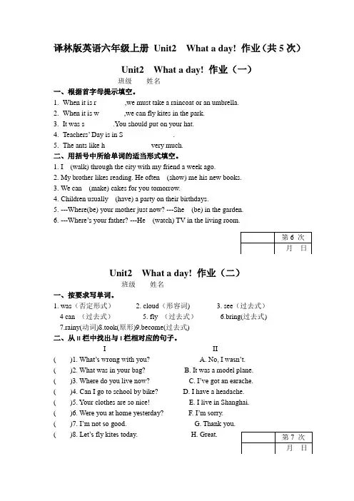 译林版英语六年级上册 Unit2  What a day! 作业(共5次)