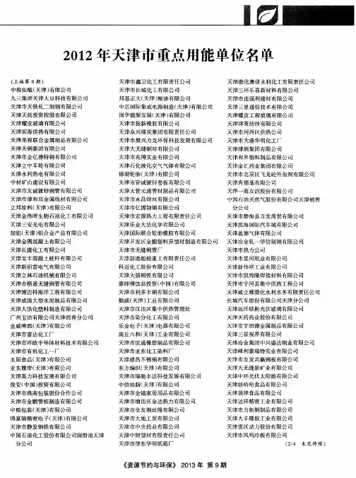 2012年天津市重点用能单位名单