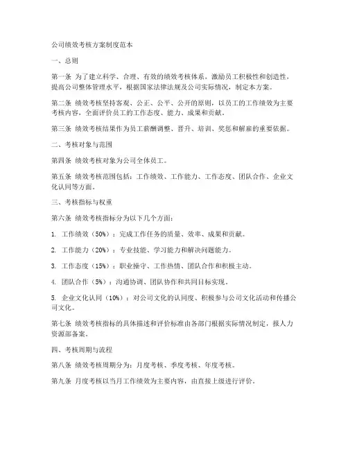 公司绩效考核方案制度范本