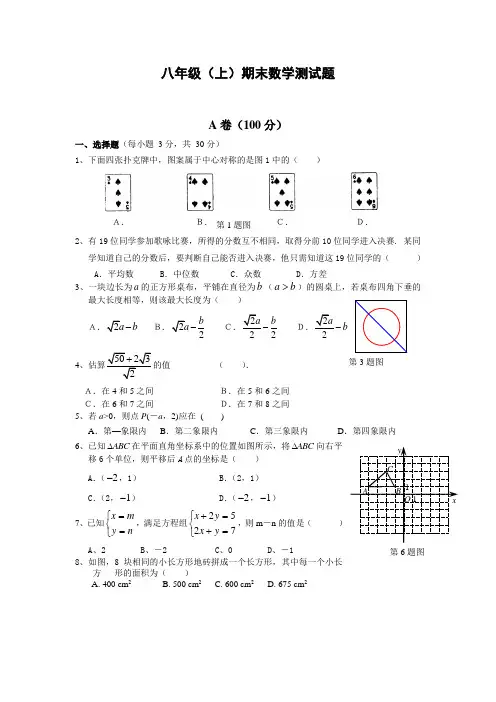 2009-2010学年八年级(上)期末数学综合复习测试题(含答案)