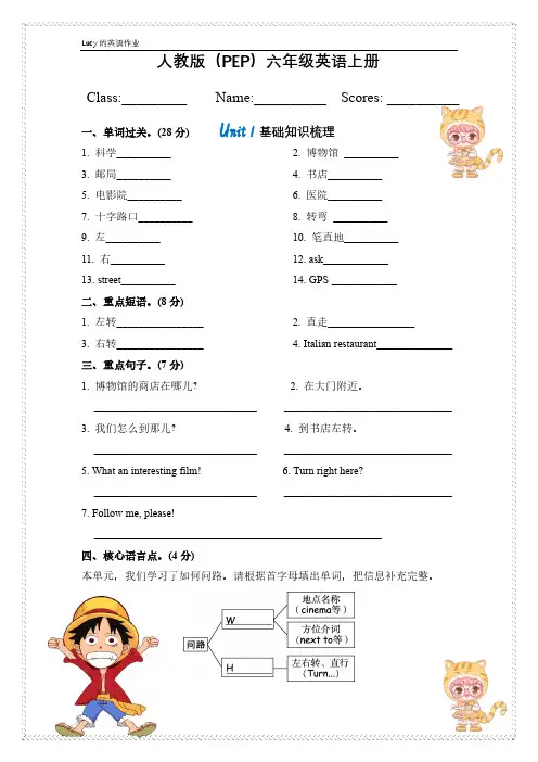 人教PEP版英语六年级上册 单词 短语句型默写专练(全册)