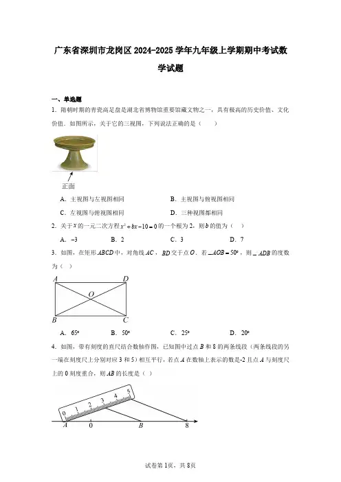 广东省深圳市龙岗区2024-2025学年九年级上学期期中考试数学试题