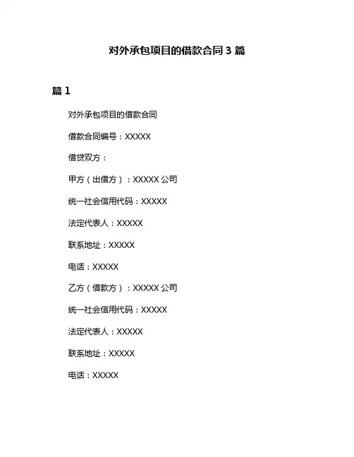 对外承包项目的借款合同3篇