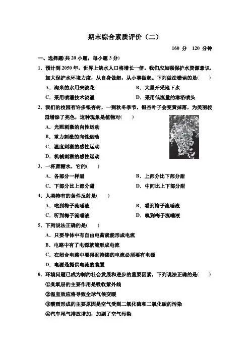期末综合素质评价(二)(试题)浙教版科学八年级上册