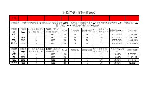 视频监控存储空间计算公式