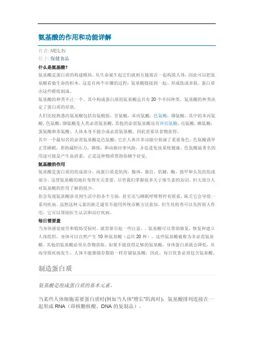 氨基酸的作用和功能详解