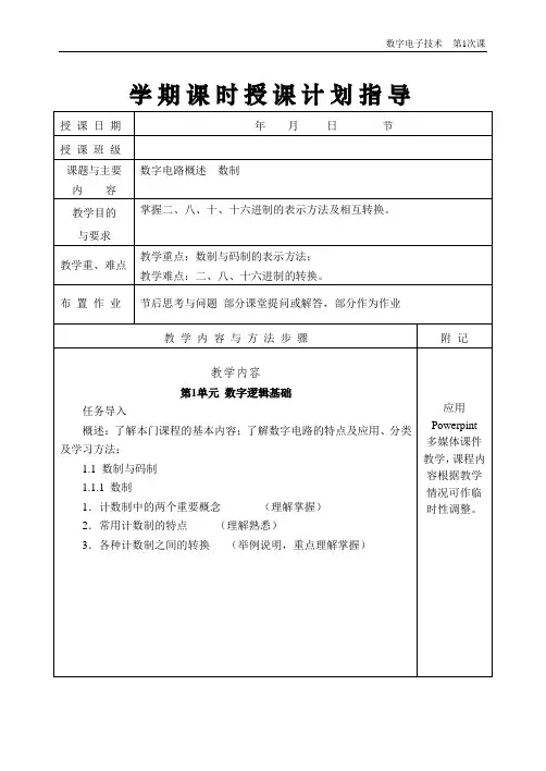 数字电子技术-教学大纲