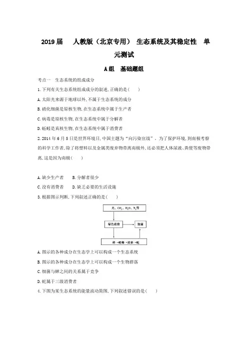 2019届   人教版高中生物(北京专用) 生态系统及其稳定性  单元测试 附答案
