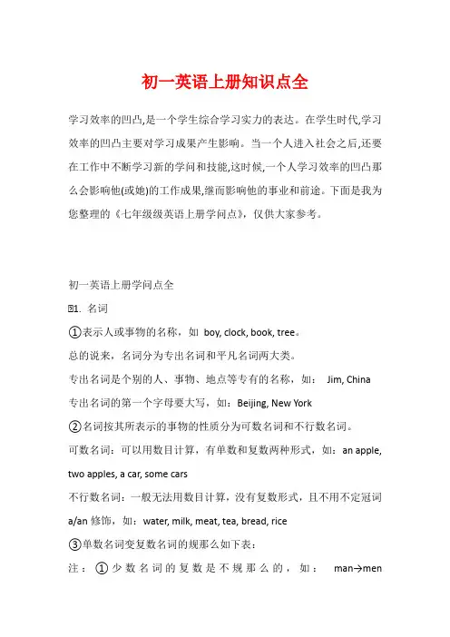 初一英语上册知识点全