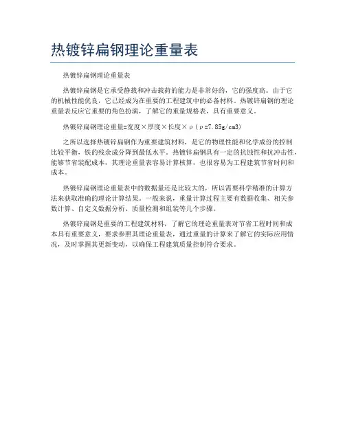 热镀锌扁钢理论重量表