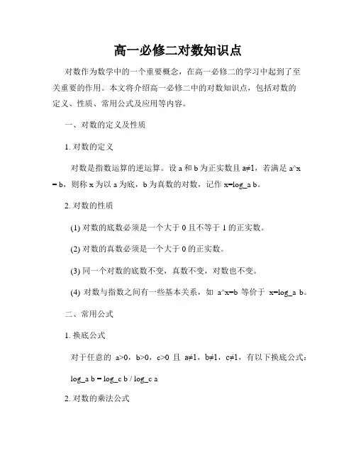高一必修二对数知识点