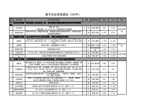 500平米中学多功能报告厅设备清单及预算