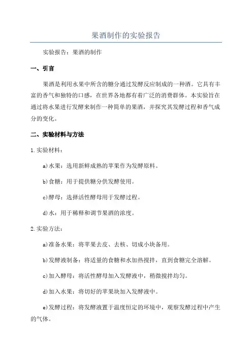 果酒制作的实验报告