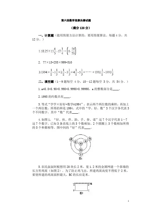 第六届数学竞赛决赛试题及答案