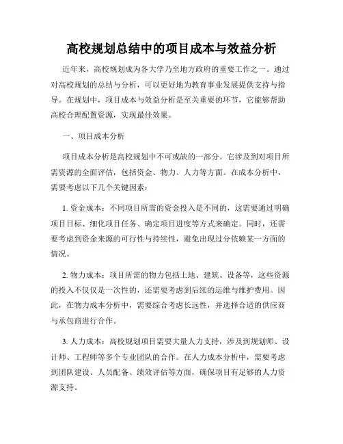 高校规划总结中的项目成本与效益分析