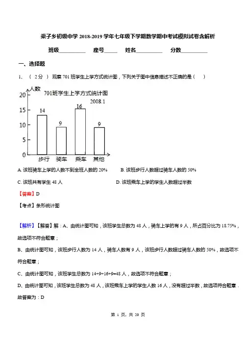 渠子乡初级中学2018-2019学年七年级下学期数学期中考试模拟试卷含解析