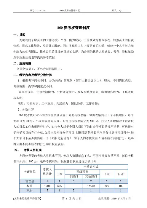 360度考核管理制度