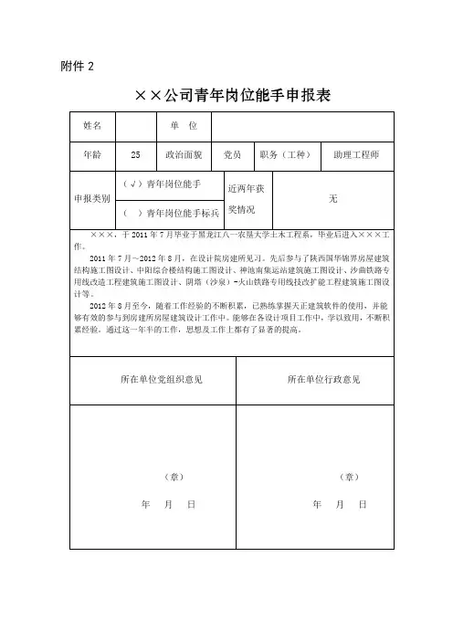 青年岗位能手申报表