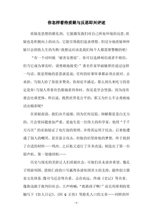 你怎样看待质疑与反思即兴评述