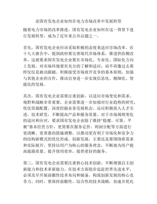 论国有发电企业如何在电力市场改革中发展转型
