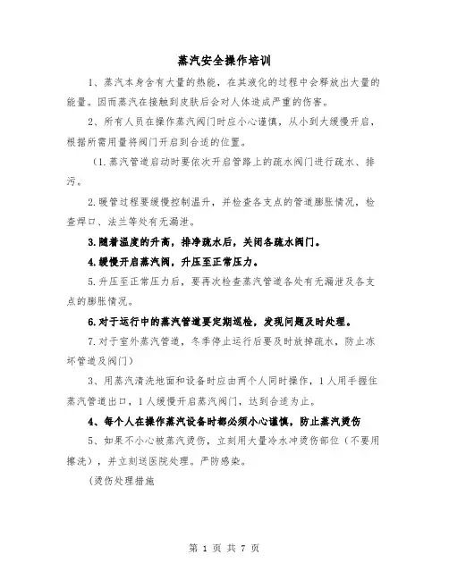 蒸汽安全操作培训(三篇)