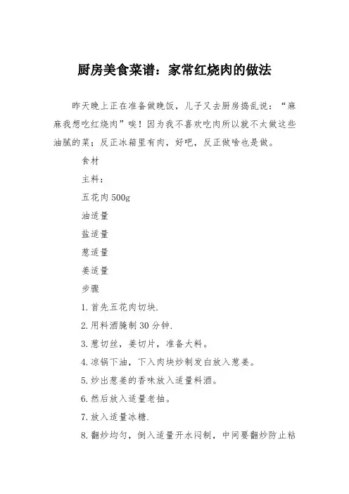 厨房美食菜谱：家常红烧肉的做法