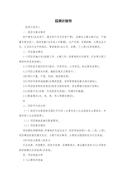 投资计划书