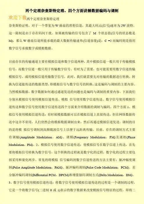 两个定理奈奎斯特定理、四个方面讲解数据编码与调制