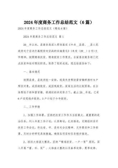 2024年度商务工作总结范文(6篇)