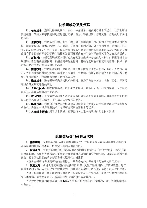 技术领域分类及代码【精选】