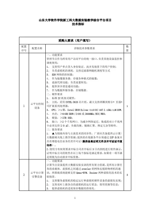 山东大学软件学院新工科大数据实验教学综合平台项目技术指