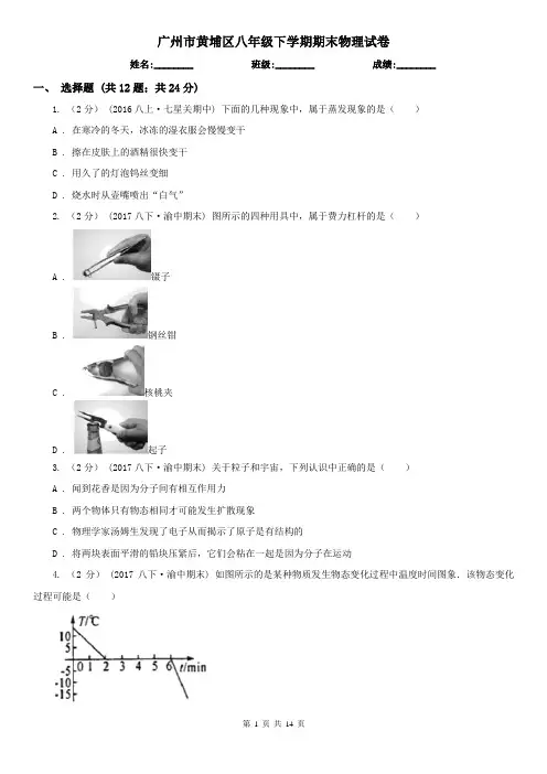 广州市黄埔区八年级下学期期末物理试卷