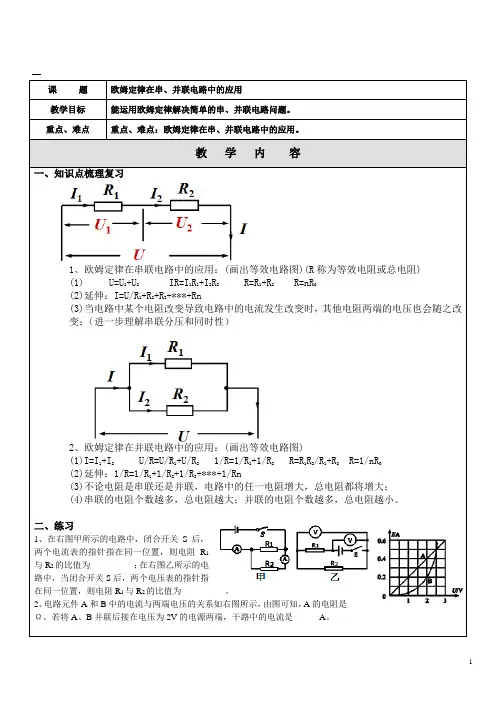 17.4欧姆定律在串、并联电路中的应用---详细知识点、经典例题、习题