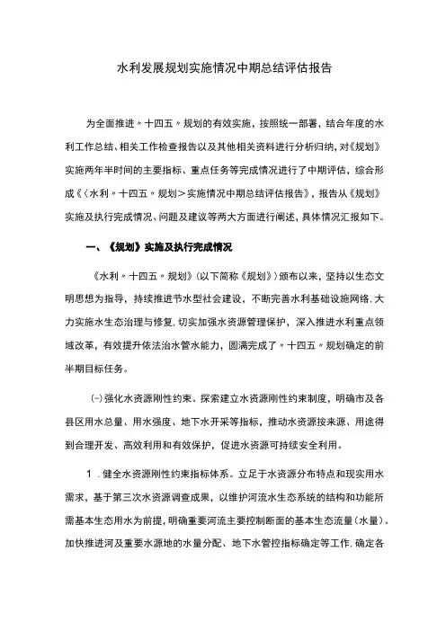 水利发展规划实施情况中期总结评估报告