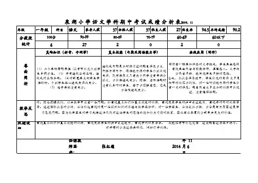 一年级语文考试成绩分析表