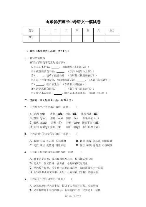 山东专版 济南市中考语文一模试卷