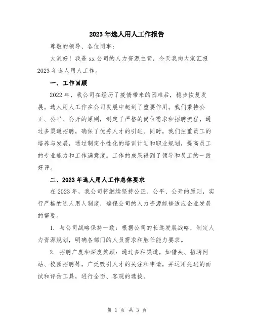 2023年选人用人工作报告