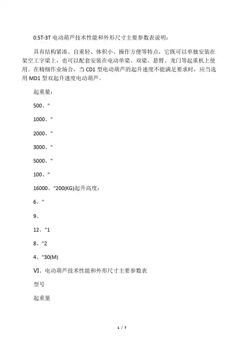 电葫芦技术参数