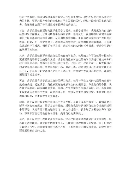 善于反思教师的心得体会